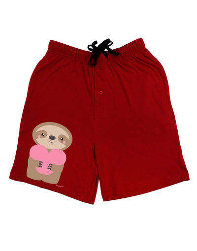 Cute Valentine Sloth Holding Heart Adult Lounge Shorts - Red or Black by TooLoud-Lounge Shorts-TooLoud-Black-Small-Davson Sales