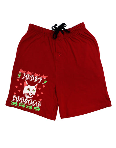 Meowy Christmas Cat Knit Look Adult Lounge Shorts by-Lounge Shorts-TooLoud-Red-Small-Davson Sales