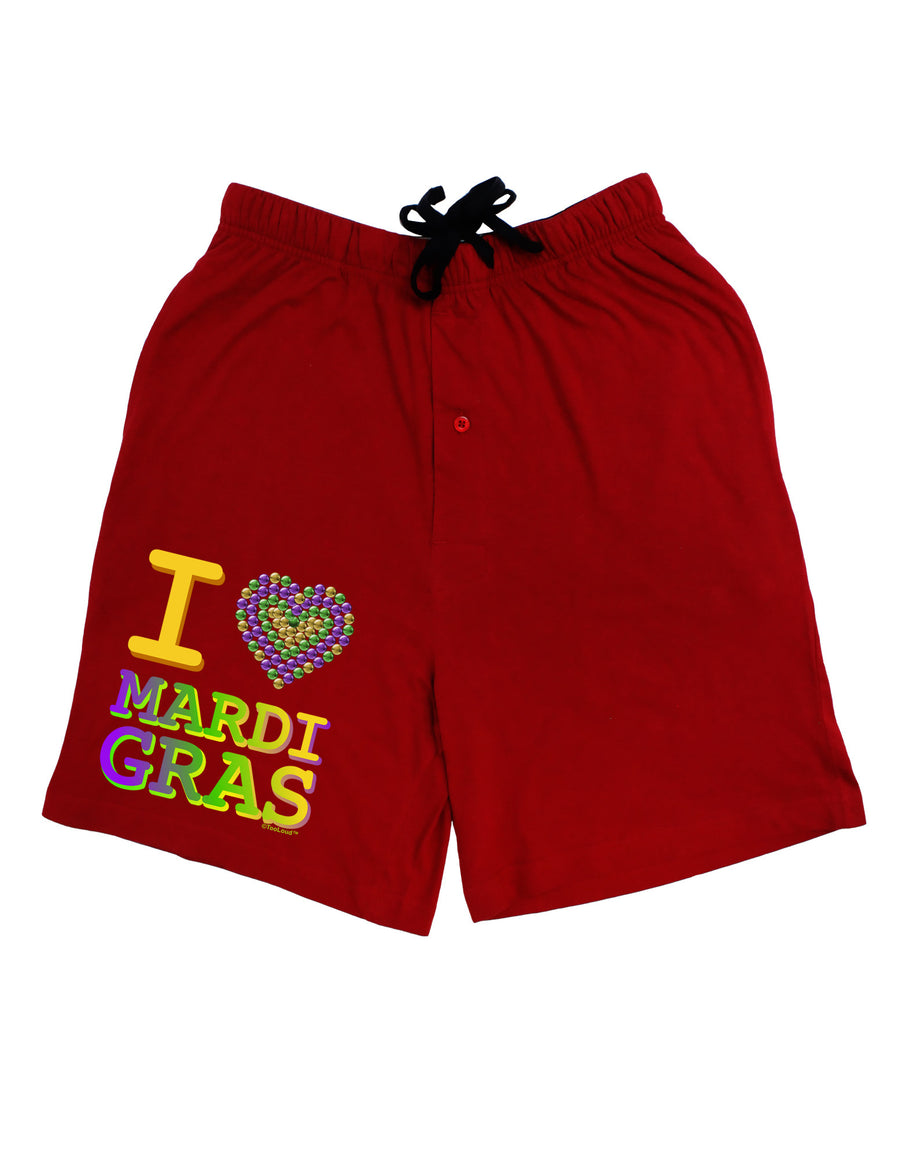 I Love Heart Mardi Gras Adult Lounge Shorts - Red- Medium-Lounge Shorts-TooLoud-Davson Sales