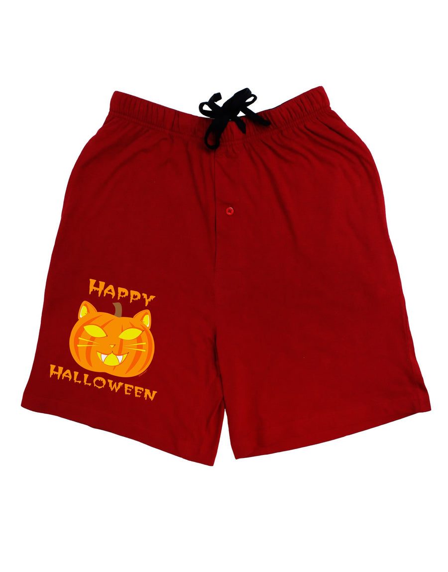 Cat-O-Lantern With Text Adult Lounge Shorts-Lounge Shorts-TooLoud-Red-2XL-Davson Sales