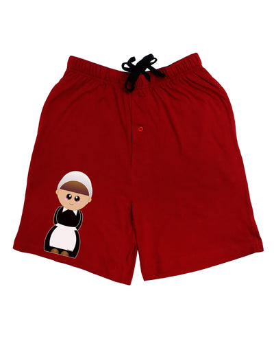 Cute Pilgrim Girl Thanksgiving Adult Lounge Shorts-Lounge Shorts-TooLoud-Red-Small-Davson Sales