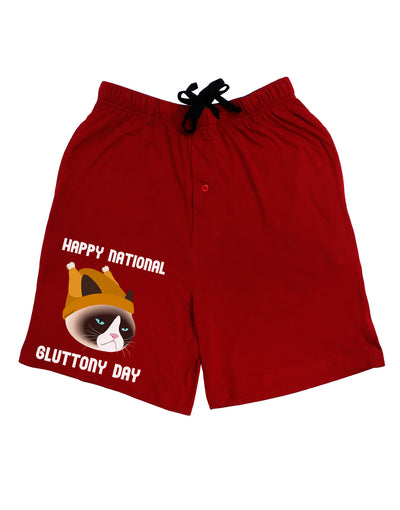 Gluttony Day Disgruntled Cat Adult Lounge Shorts by-Lounge Shorts-TooLoud-Red-Small-Davson Sales