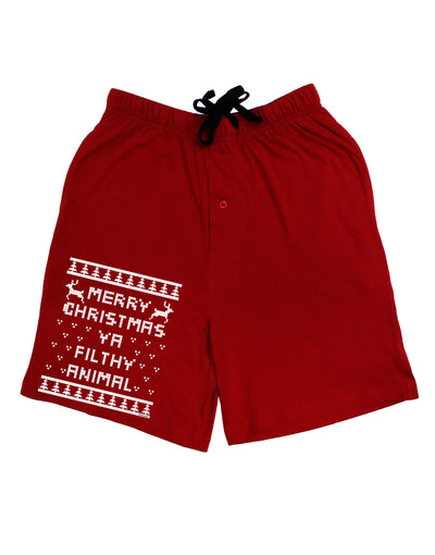 Merry Christmas Ya Filthy Animal Christmas Sweater Adult Lounge Shorts - Red or Black-Lounge Shorts-TooLoud-Red-Small-Davson Sales