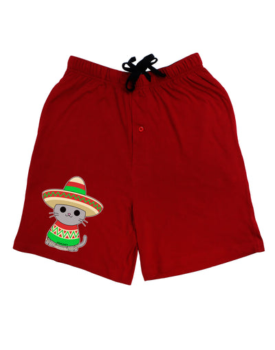 Cat with Sombrero and Poncho Adult Lounge Shorts - Red or Black by TooLoud-Lounge Shorts-TooLoud-Red-Small-Davson Sales