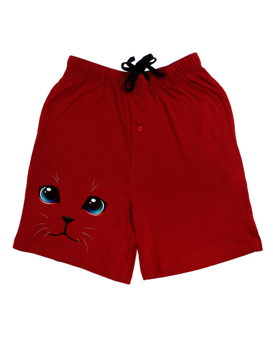 Blue-Eyed Cute Cat Face Adult Lounge Shorts-Lounge Shorts-TooLoud-Red-Small-Davson Sales