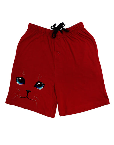 Blue-Eyed Cute Cat Face Adult Lounge Shorts-Lounge Shorts-TooLoud-Red-Small-Davson Sales