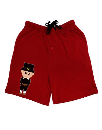 Cute Pilgrim Boy Thanksgiving Adult Lounge Shorts-Lounge Shorts-TooLoud-Red-Small-Davson Sales