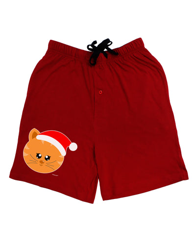 Cute Christmas Cat Santa Hat Adult Lounge Shorts - Red or Black by TooLoud-Lounge Shorts-TooLoud-Red-Small-Davson Sales