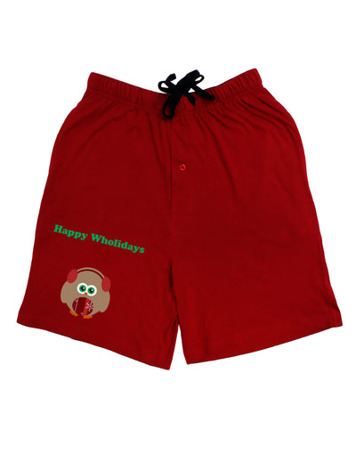 Happy Wholidays Winter Owl With Earmuffs Adult Lounge Shorts - Red or Black-Lounge Shorts-TooLoud-Red-Small-Davson Sales