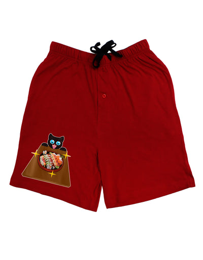 Anime Cat Loves Sushi Adult Lounge Shorts by TooLoud-Lounge Shorts-TooLoud-Red-Small-Davson Sales