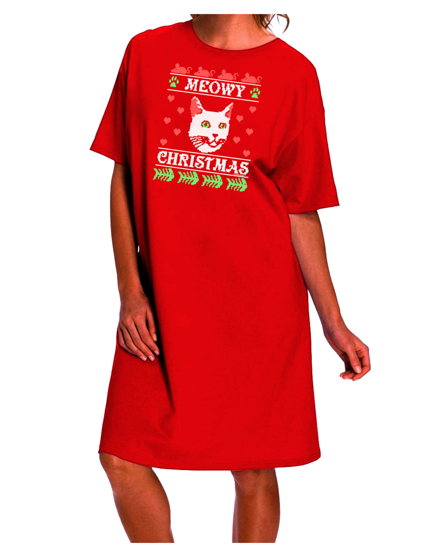 Festive Feline Christmas Night Shirt Dress with Knit Aesthetic for Adults-Night Shirt-TooLoud-Red-One-Size-Fits-Most-Davson Sales