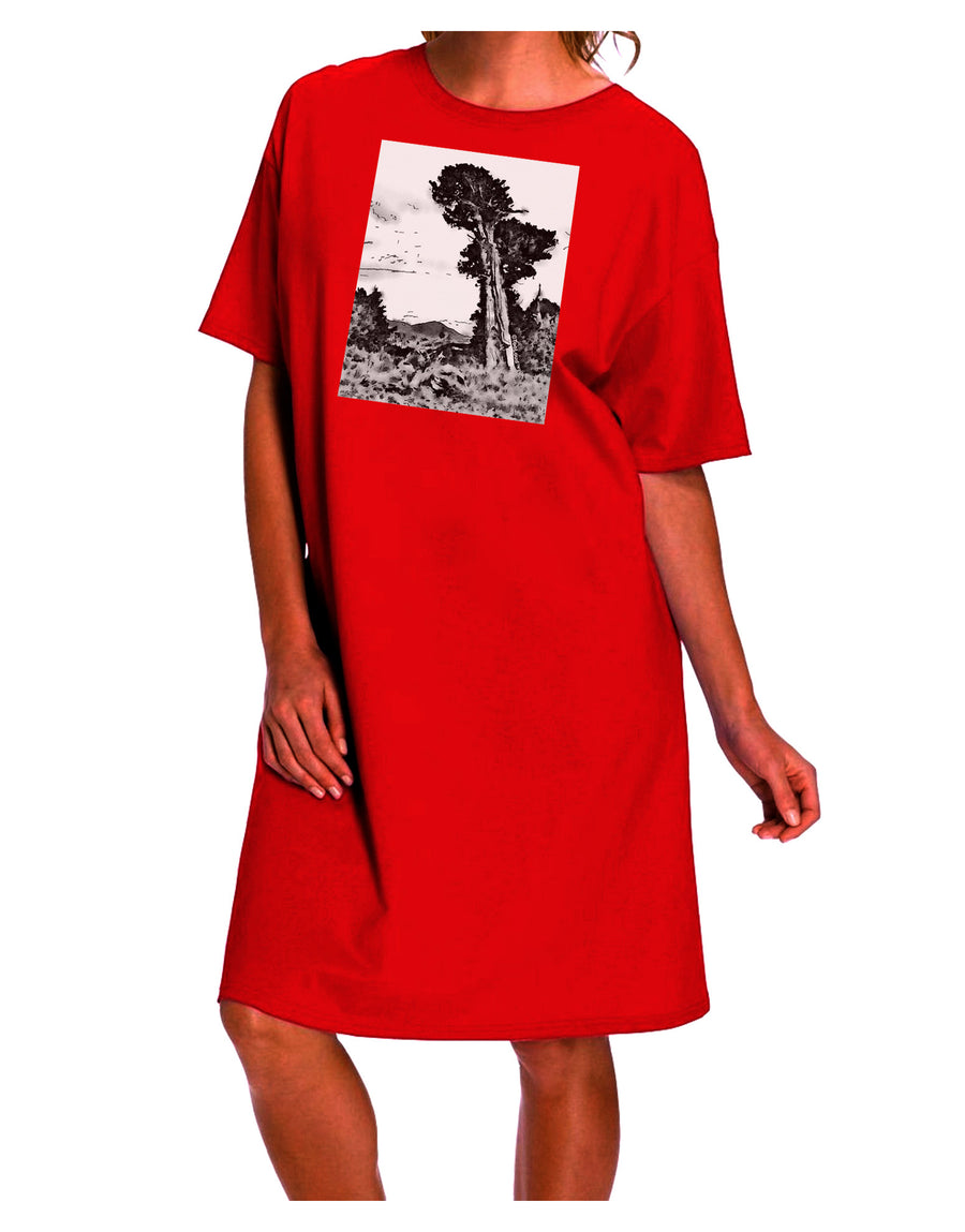 Elegant Colorado Landscape Watercolor Black and White Adult Night Shirt Dress-Night Shirt-TooLoud-Red-One-Size-Fits-Most-Davson Sales