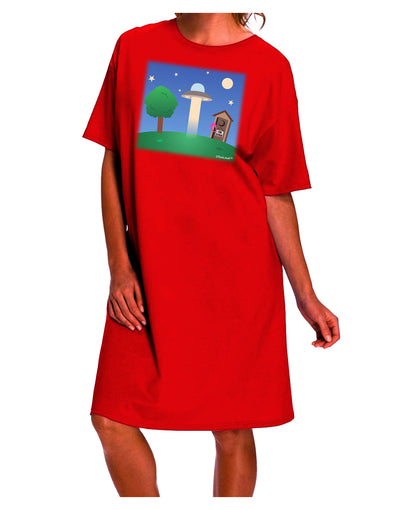 TooLoud's Exquisite Adult Night Shirt Dress: A Captivating UFO-Inspired Collection-Night Shirt-TooLoud-Red-One-Size-Davson Sales