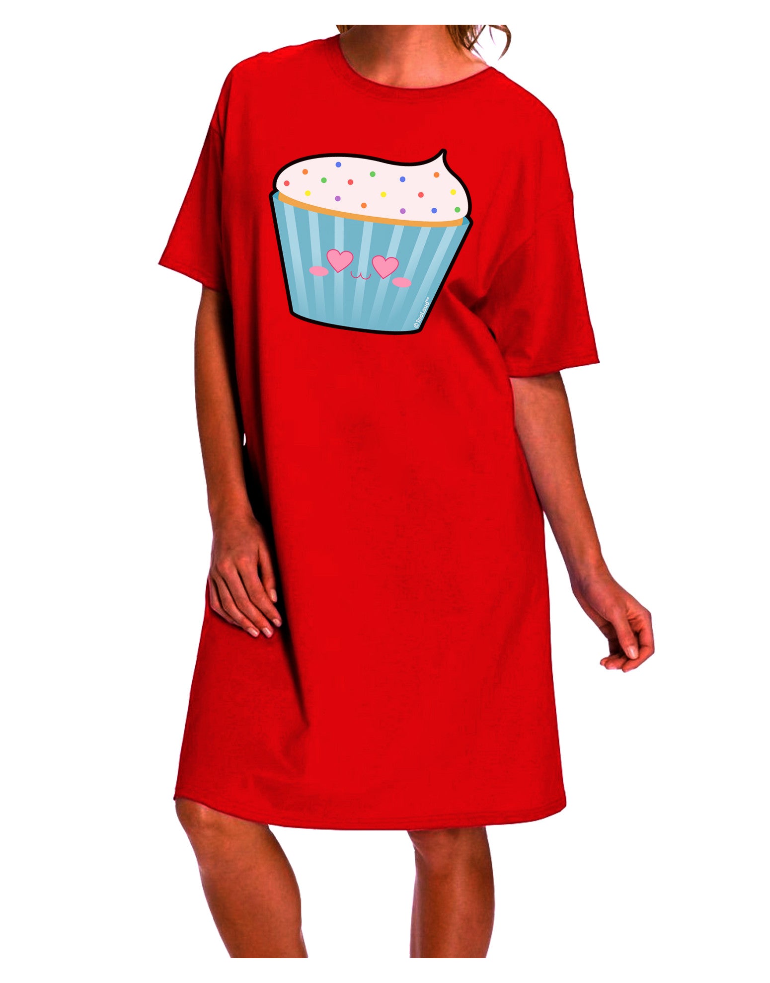 Stylish and Playful: Heart Eyes Adult Night Shirt Dress with Cute Cupcake and Sprinkles by TooLoud-Night Shirt-TooLoud-Red-One-Size-Davson Sales