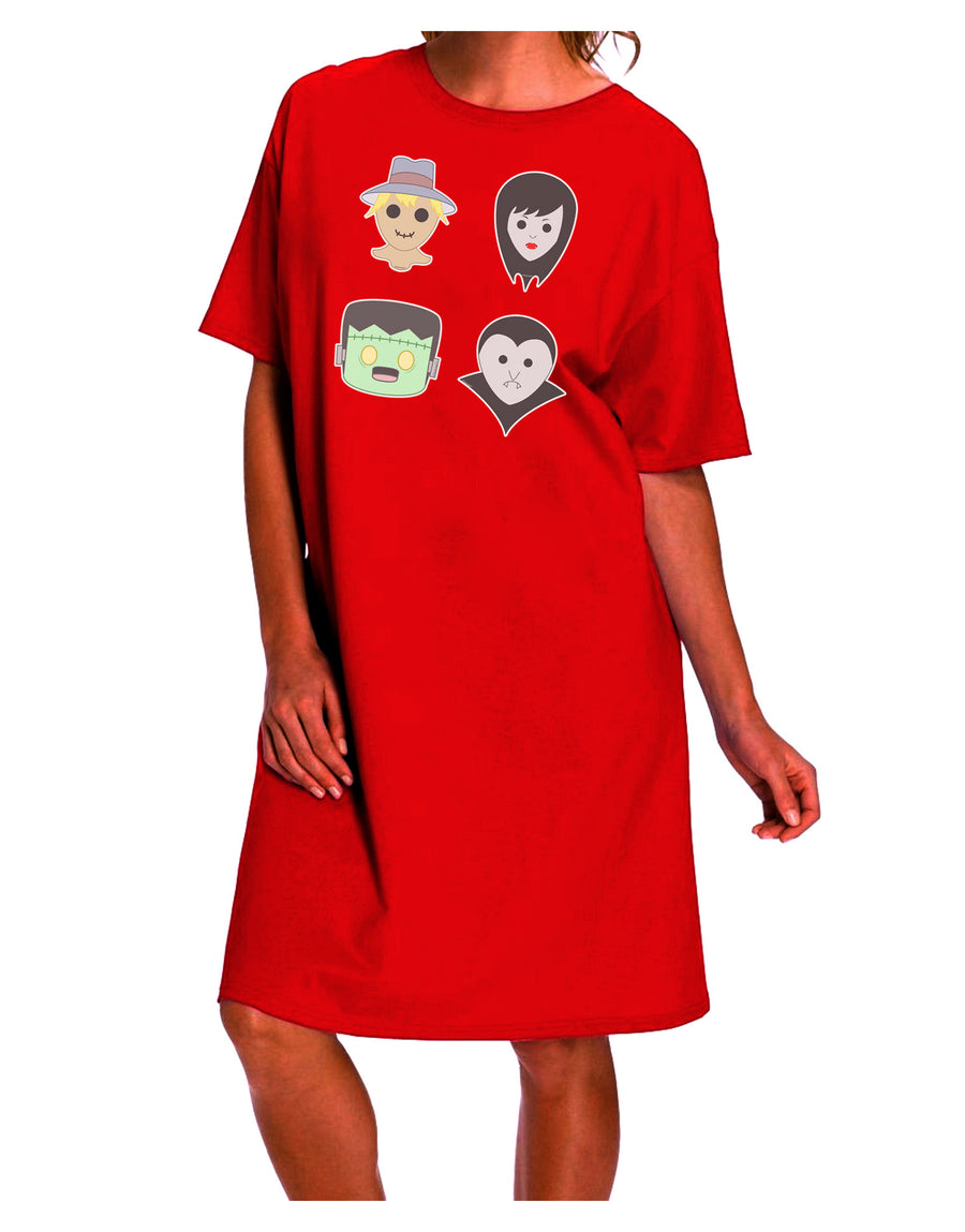 Halloween-themed Adult Night Shirt Dress featuring Four Lil Monsters-Night Shirt-TooLoud-Red-One-Size-Davson Sales