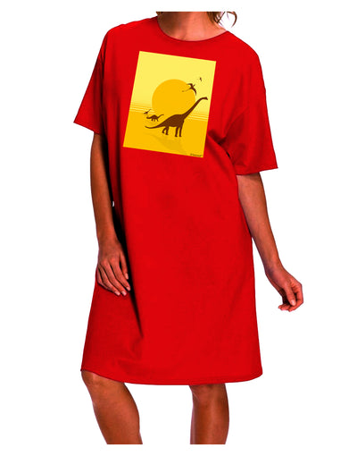 Stylish Nocturnal Attire: Brontosaurus and Pterodactyl Silhouettes on Sun Adult Night Shirt Dress by TooLoud-Night Shirt-TooLoud-Red-One-Size-Davson Sales