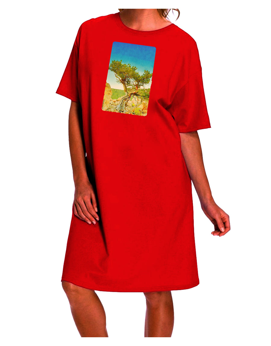 Elegant Colorado Tree Watercolor Adult Night Shirt Dress-Night Shirt-TooLoud-Red-One-Size-Fits-Most-Davson Sales