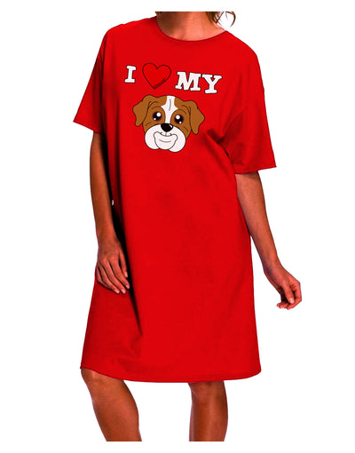 Stylish and Adorable: Red Adult Night Shirt Dress featuring Cute Bulldog Design by TooLoud-Night Shirt-TooLoud-Red-One-Size-Davson Sales