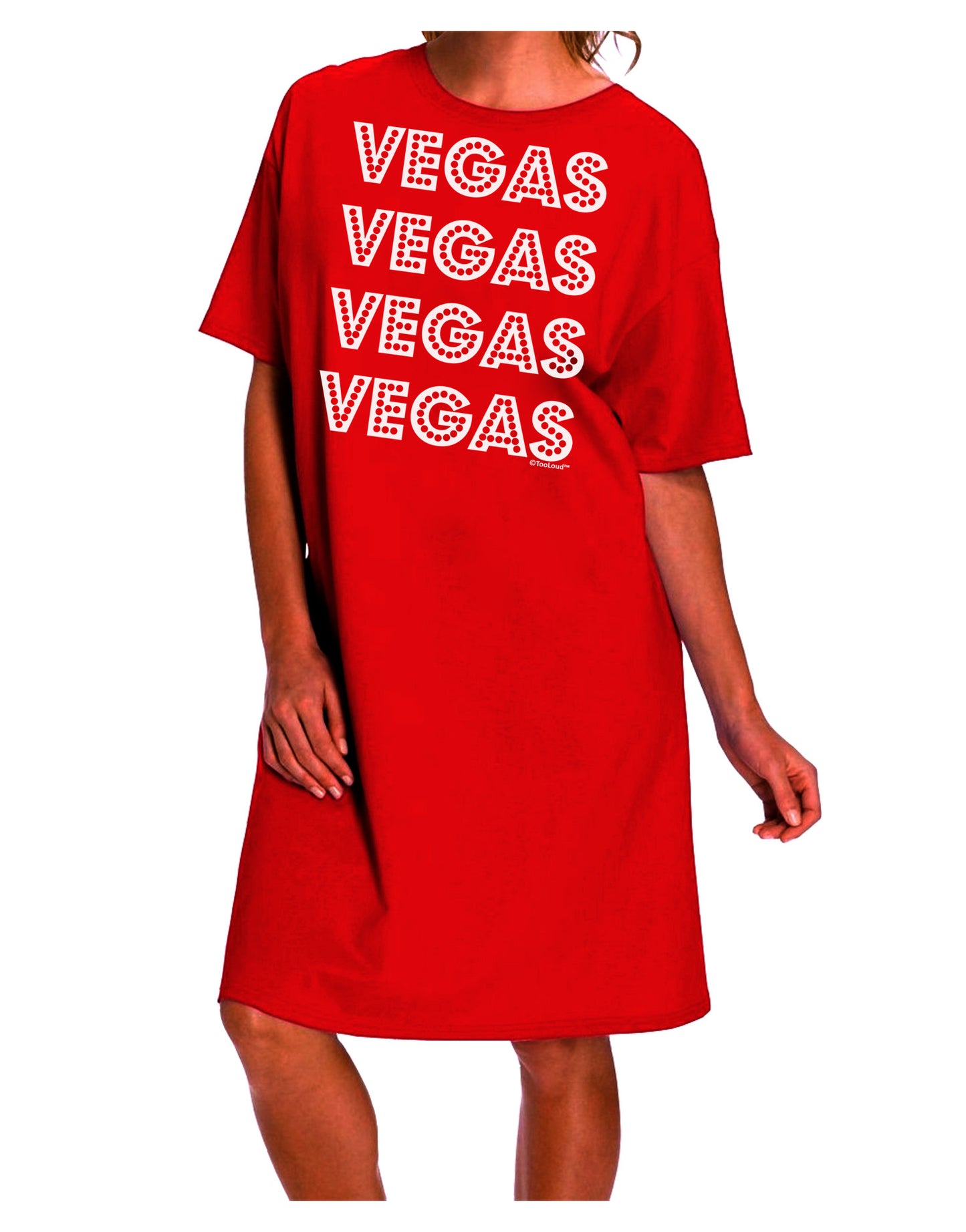 TooLoud presents the Vegas Style Show Lights Adult Night Shirt Dress, embodying the essence of Vegas glamour.-Night Shirt-TooLoud-Red-One-Size-Davson Sales