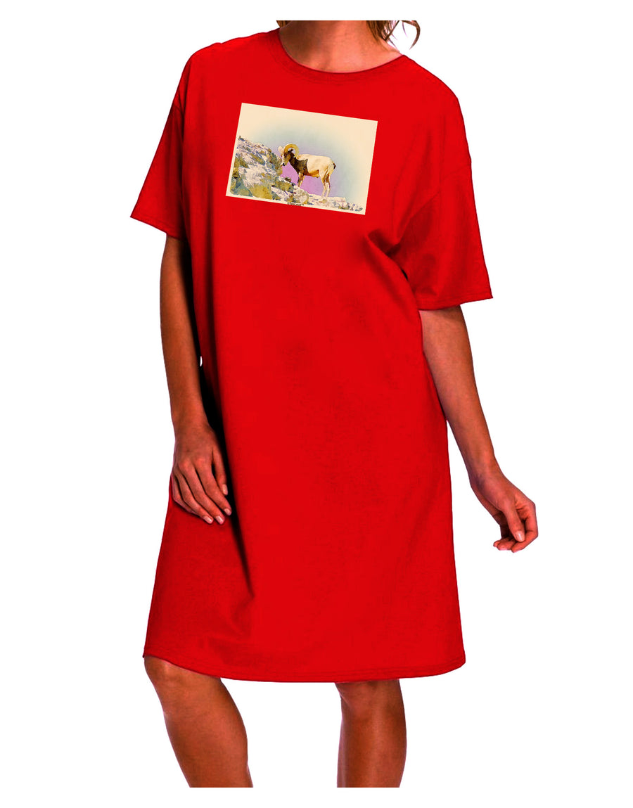 Bighorn Ram Watercolor Dark Adult Night Shirt Dress - A Stylish and Artistic Addition to Your Nightwear Collection-Night Shirt-TooLoud-Red-One-Size-Fits-Most-Davson Sales