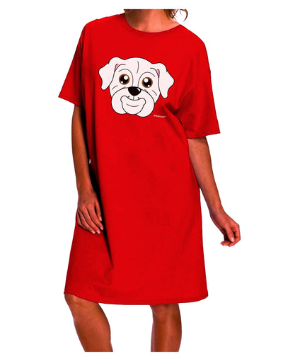 Stylish and Chic White Adult Night Shirt Dress featuring a Cute Bulldog Design by TooLoud-Night Shirt-TooLoud-Red-One-Size-Davson Sales