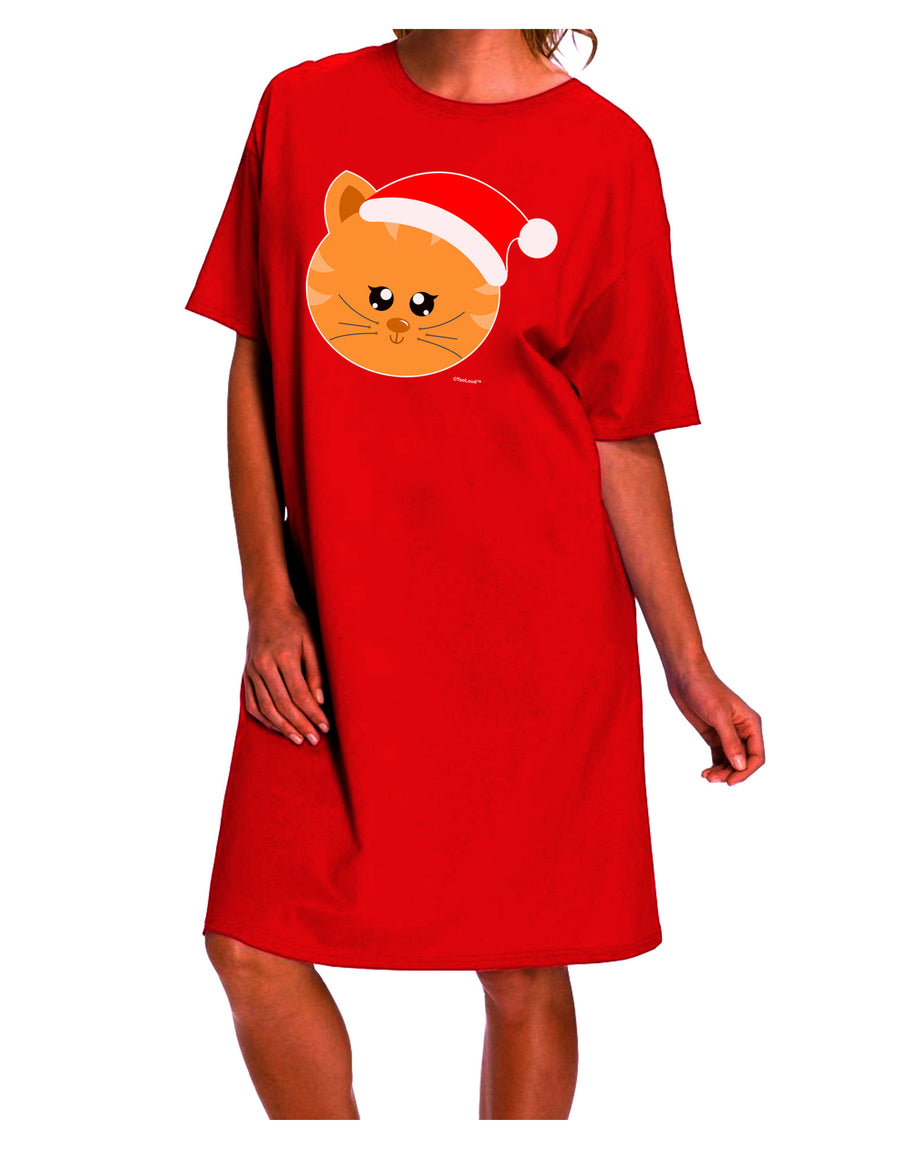 Stylish Christmas Cat Santa Hat Adult Night Shirt Dress-Night Shirt-TooLoud-Red-One-Size-Fits-Most-Davson Sales