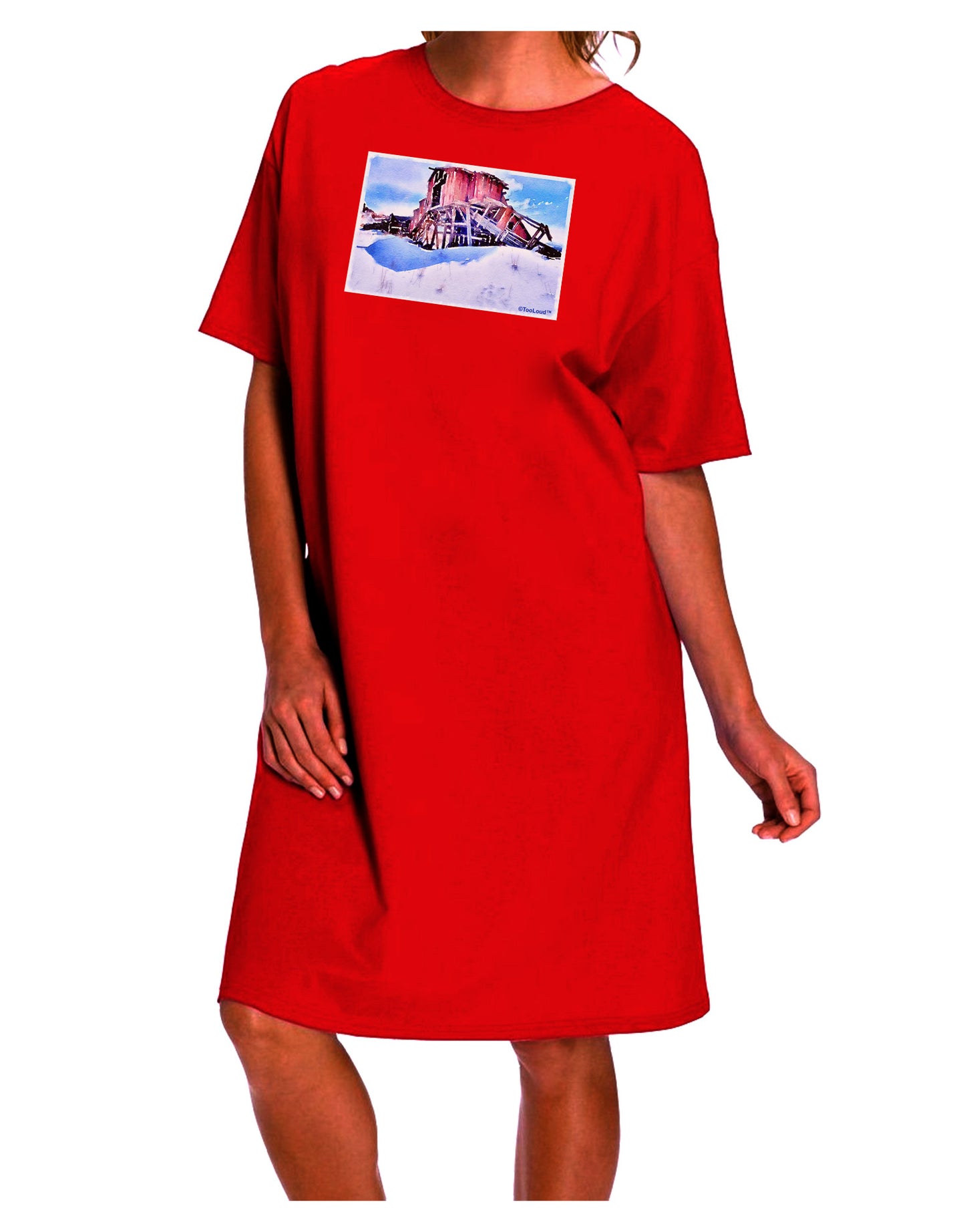 Stylish and Sophisticated Victor Mines Colorado Watercolor Adult Night Shirt Dress-Night Shirt-TooLoud-Red-One-Size-Fits-Most-Davson Sales