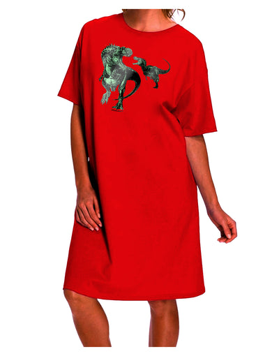 Elegant and Stylish Jurassic Dinosaur Metallic Silver Adult Night Shirt Dress by TooLoud-Night Shirt-TooLoud-Red-One-Size-Davson Sales