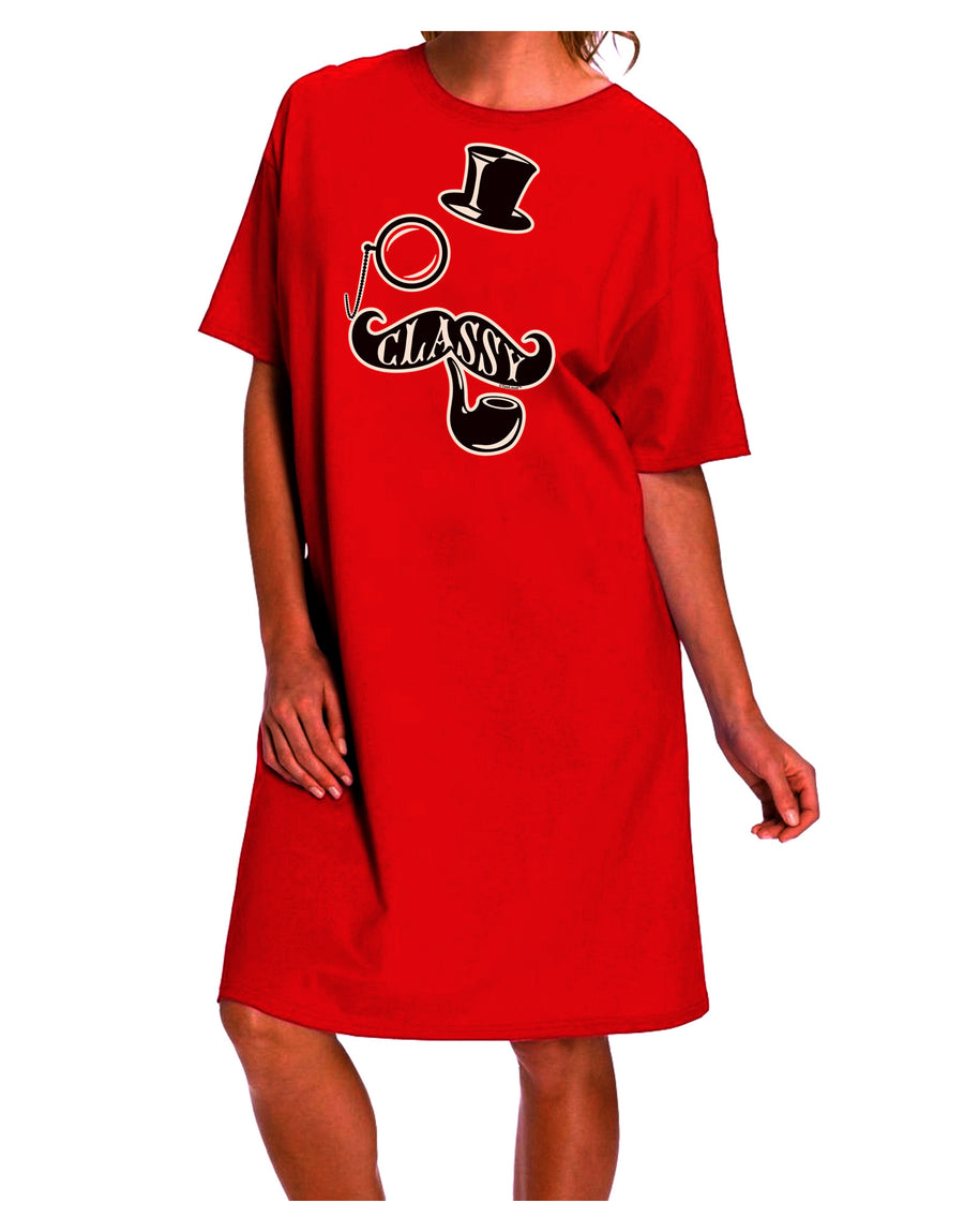 Sophisticated Night Shirt Dress with Classy Tophat, Mustache Pipe, and Monocle Design-Night Shirt-TooLoud-Red-One-Size-Davson Sales