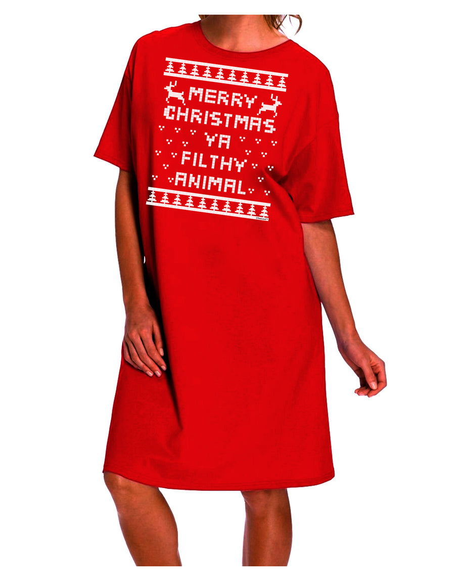Festive Christmas Sweater Dress - Merry Christmas Ya Filthy Animal Design - Adult Night Shirt-Night Shirt-TooLoud-Red-One-Size-Fits-Most-Davson Sales