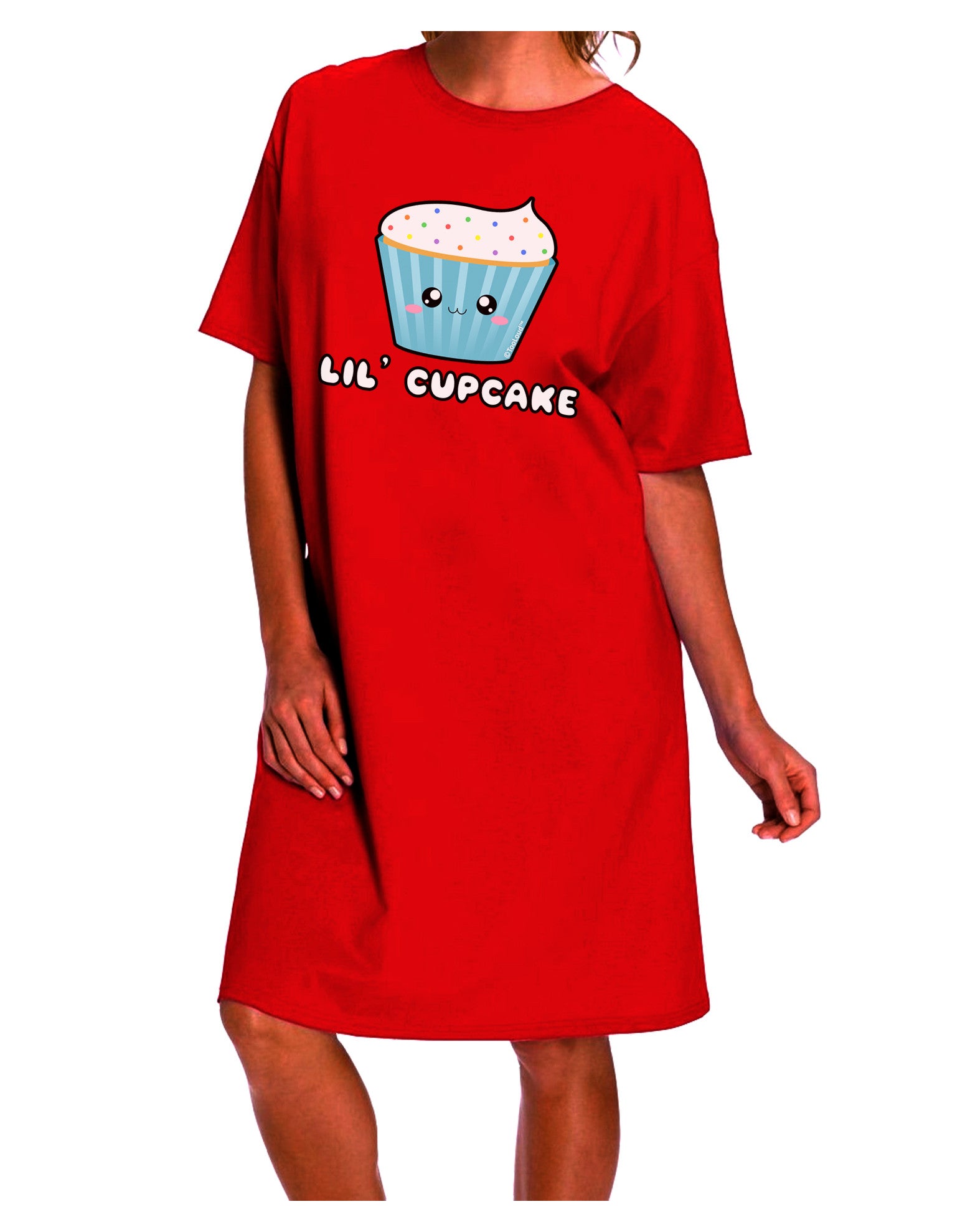 Stylish and Playful: Lil Cupcake Adult Night Shirt Dress with Sprinkles by TooLoud-Night Shirt-TooLoud-Red-One-Size-Davson Sales