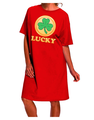 Stylish and Fortunate: Shamrock Button - Lucky Adult Night Shirt Dress by TooLoud-Night Shirt-TooLoud-Red-One-Size-Davson Sales