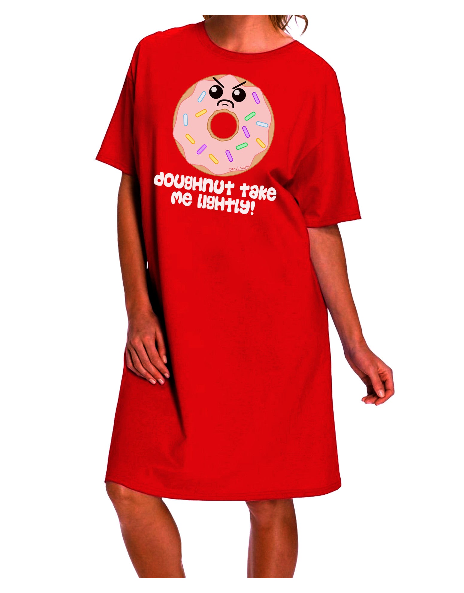 TooLoud presents the Doughnut Take Me Lightly Adult Night Shirt Dress - A Must-Have for Doughnut Enthusiasts-Night Shirt-TooLoud-Red-One-Size-Davson Sales
