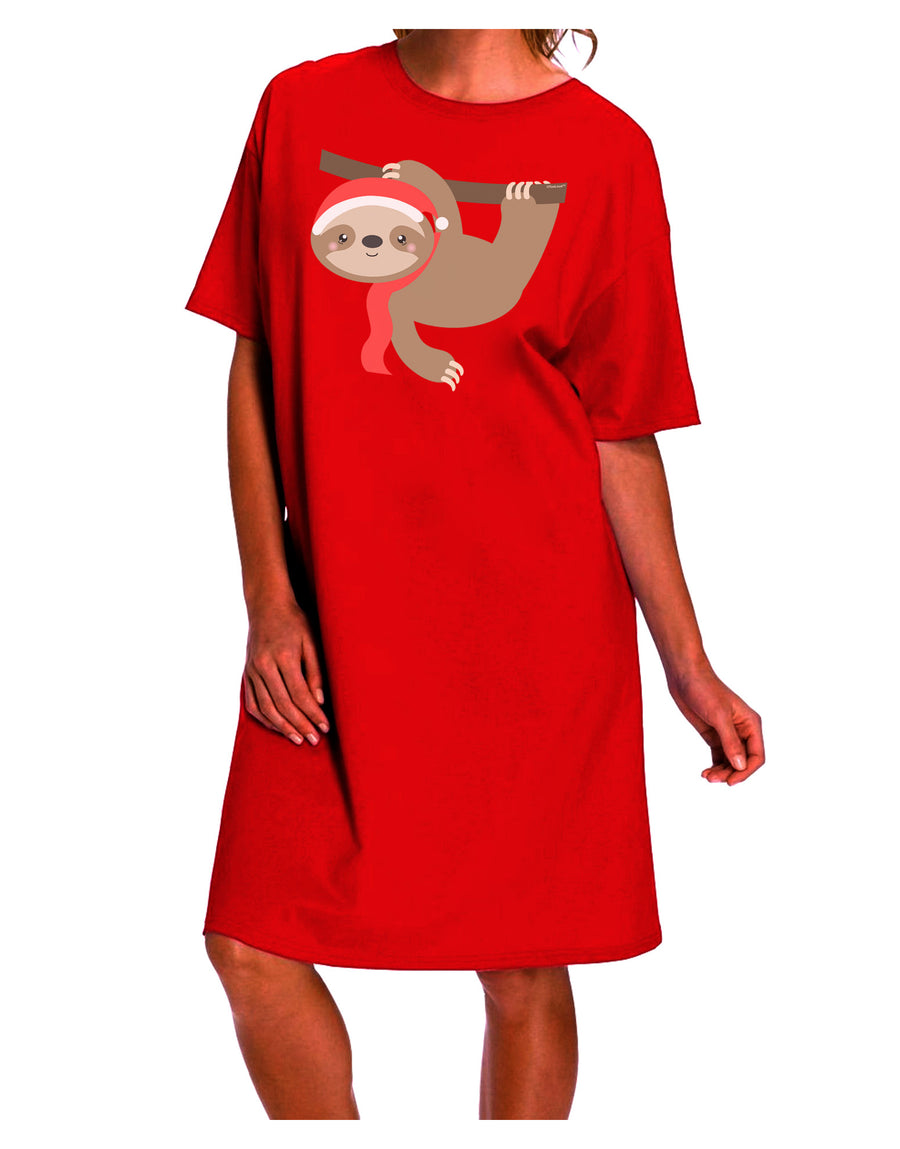Festive Christmas Sloth Night Shirt Dress with Santa Hat-Night Shirt-TooLoud-Red-One-Size-Fits-Most-Davson Sales
