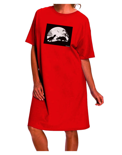 TooLoud presents an exquisite Adult Night Shirt Dress featuring T-Rex and Triceratops Silhouettes Design-Night Shirt-TooLoud-Red-One-Size-Davson Sales