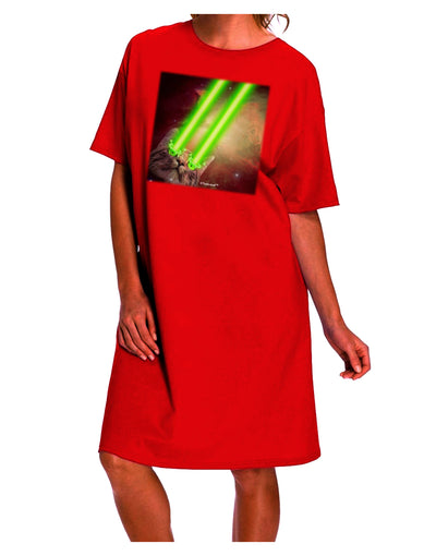 Stylish and Unique Laser Eyes Cat in Space Design Adult Night Shirt Dress by TooLoud-Night Shirt-TooLoud-Red-One-Size-Davson Sales