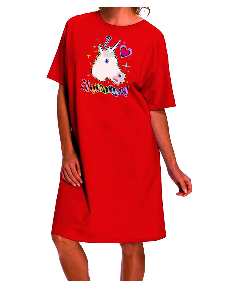 Stylish and Enchanting Adult Night Shirt Dress featuring Unicorns-Night Shirt-TooLoud-Red-One-Size-Davson Sales