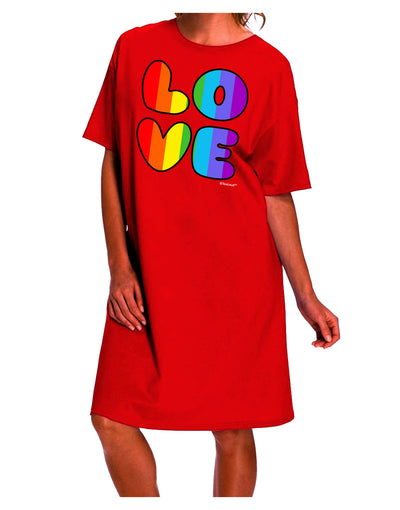 Stylish and Trendy Rainbow LOVE Text Adult Night Shirt Dress by TooLoud-Night Shirt-TooLoud-Red-One-Size-Davson Sales