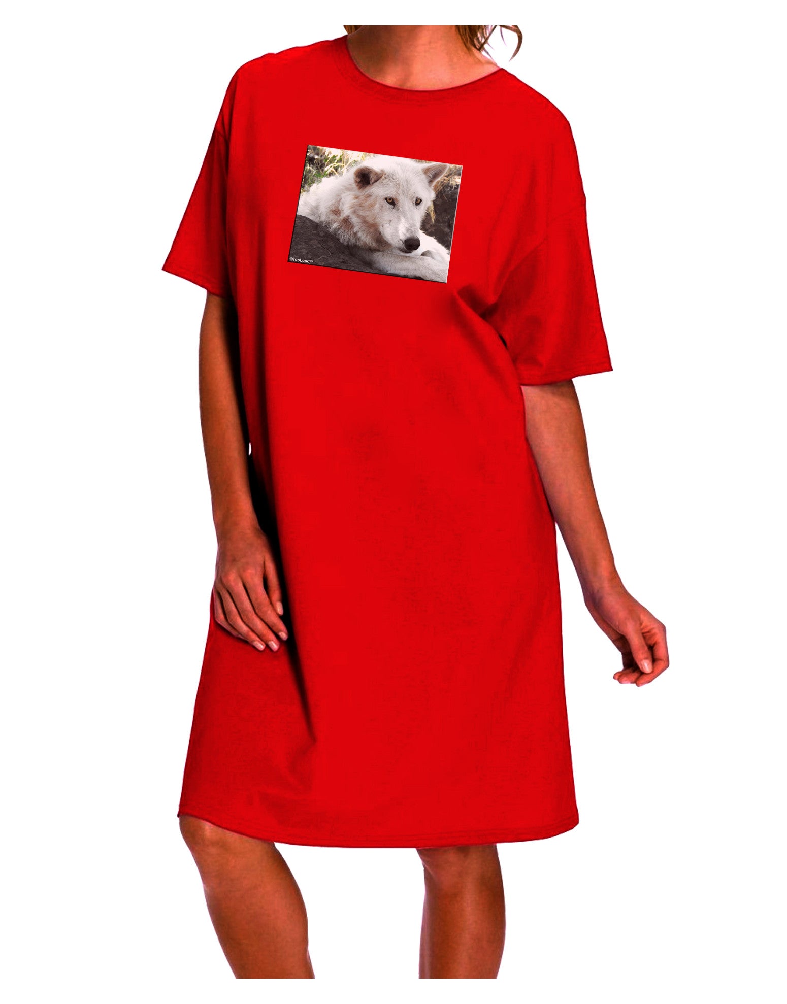 Stylish and Elegant White Wolf Adult Night Shirt Dress-Night Shirt-TooLoud-Red-One-Size-Davson Sales