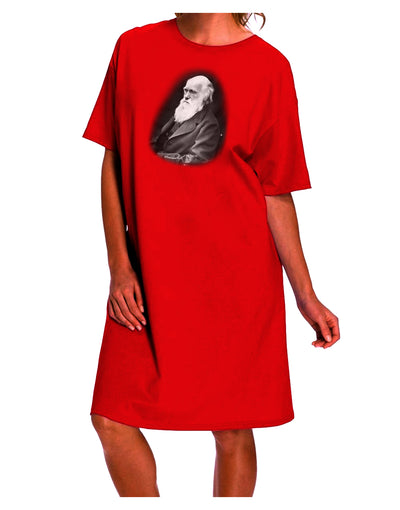 TooLoud presents the Charles Darwin Black and White Adult Night Shirt Dress-Night Shirt-TooLoud-Red-One-Size-Davson Sales