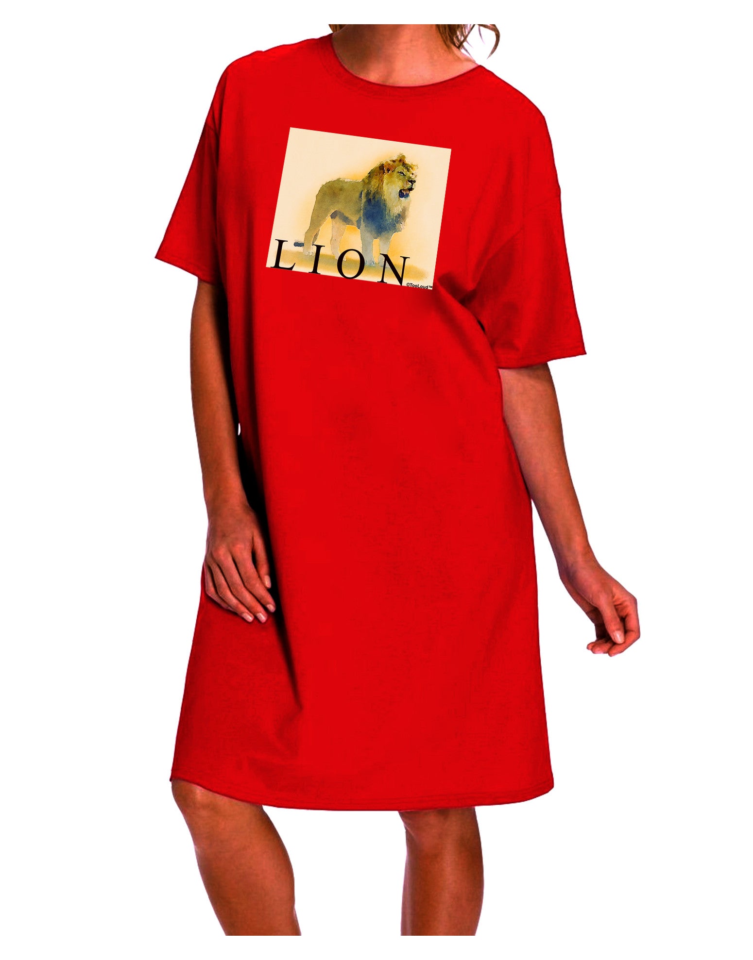 Stylish and Artistic Lion Watercolor Adult Night Shirt Dress-Night Shirt-TooLoud-Red-One-Size-Fits-Most-Davson Sales