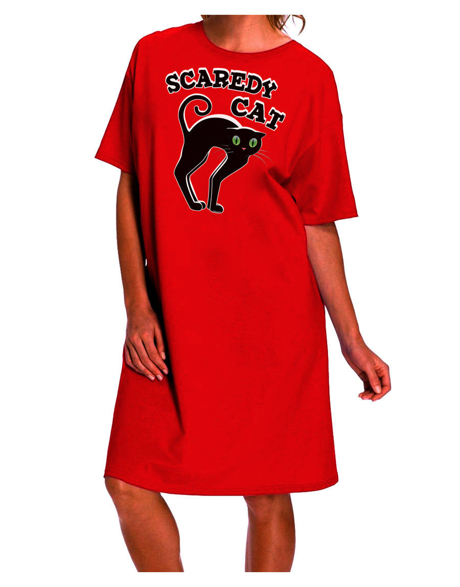 Stylish Scaredy Cat Halloween Night Shirt Dress for Adults-Night Shirt-TooLoud-Red-One-Size-Davson Sales