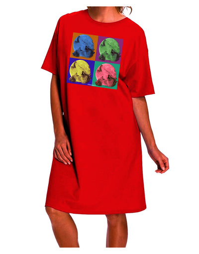 TooLoud presents the exquisite Pop-Art #2 Adult Night Shirt Dress featuring Three Wolves Howling-Night Shirt-TooLoud-Red-One-Size-Davson Sales