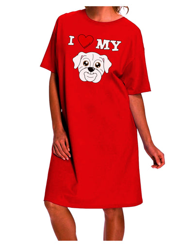 Stylish and Adorable: White Adult Night Shirt Dress featuring Cute Bulldog Design by TooLoud-Night Shirt-TooLoud-Red-One-Size-Davson Sales