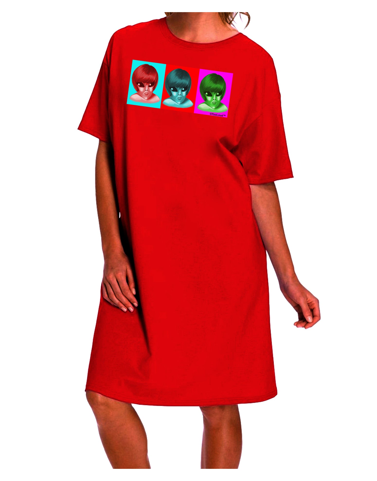 TooLoud presents the Extraterrestrial Pop-art #2 Adult Night Shirt Dress-Night Shirt-TooLoud-Red-One-Size-Davson Sales
