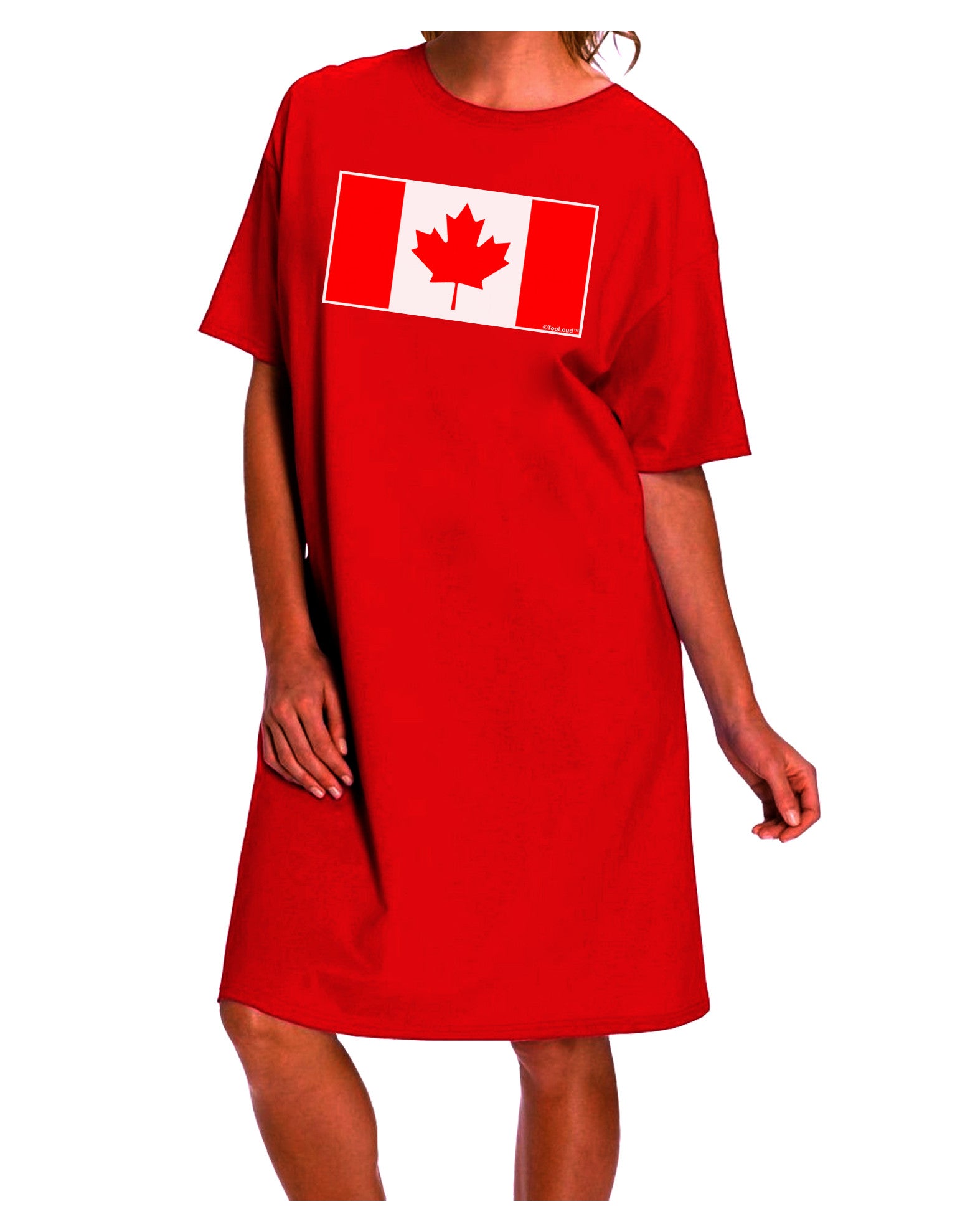 Stylish and Sophisticated Canadian Flag Maple Leaf Adult Night Shirt Dress-Night Shirt-TooLoud-Red-One-Size-Davson Sales