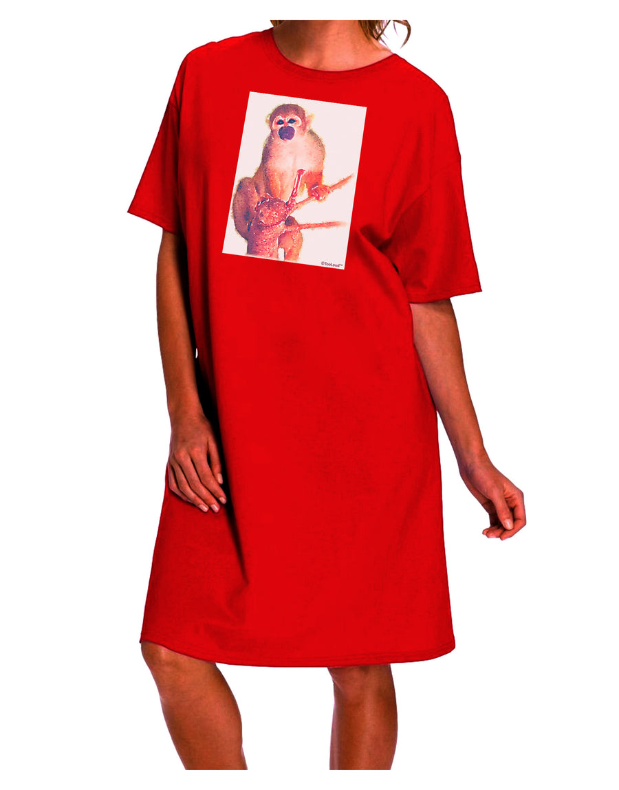 Elegant and Artistic Watercolor Adult Night Shirt Dress featuring a Monkey in Tree Design-Night Shirt-TooLoud-Red-One-Size-Fits-Most-Davson Sales