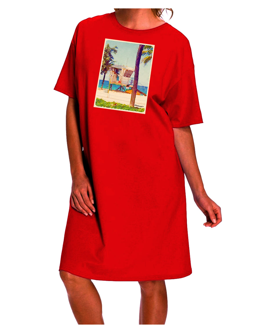 Stylish and Elegant Lifeguard Station Watercolor Dark Adult Night Shirt Dress-Night Shirt-TooLoud-Red-One-Size-Fits-Most-Davson Sales