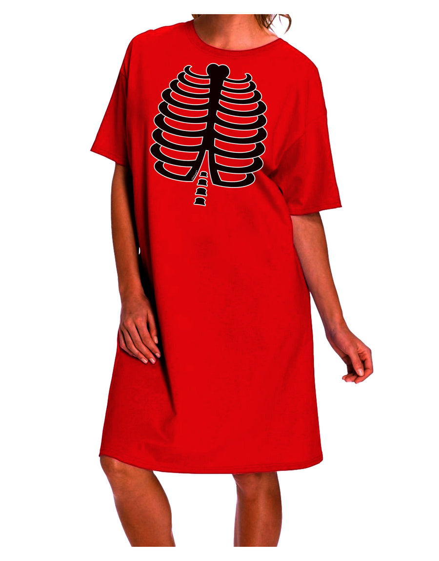 Stylish and Spooky: Black Skeleton Ribcage Night Shirt Dress for Halloween-Night Shirt-TooLoud-Red-One-Size-Fits-Most-Davson Sales