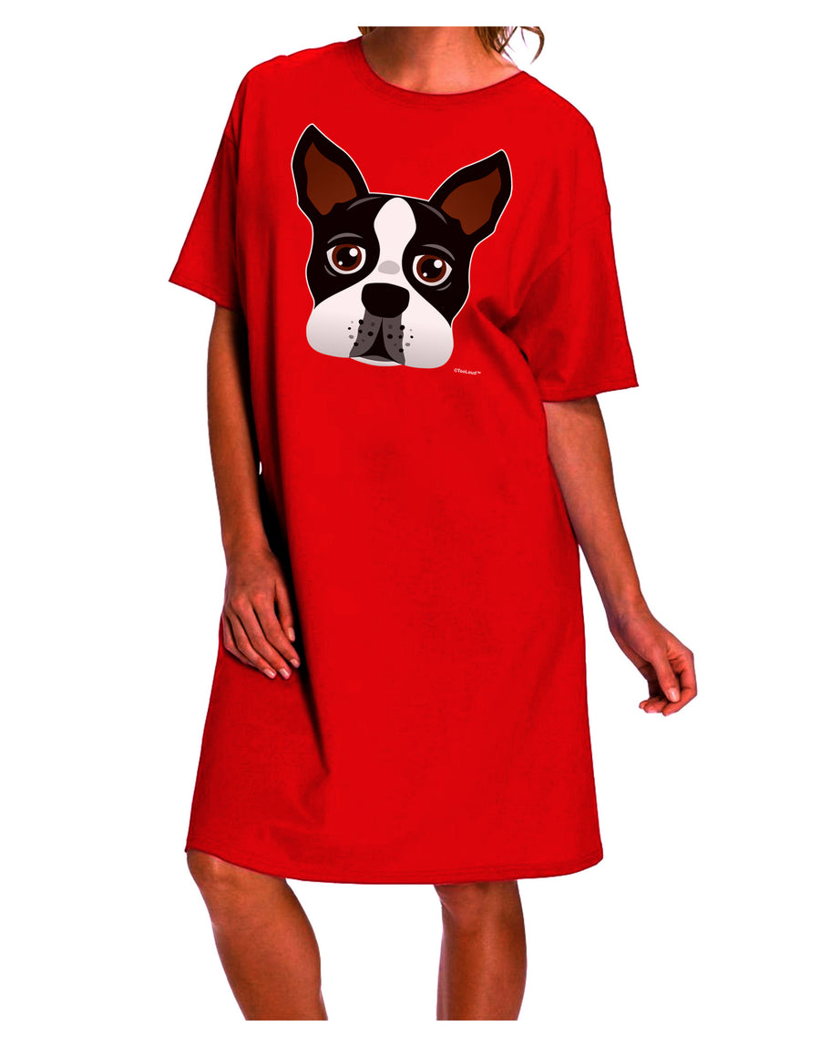 Stylish and Chic Boston Terrier Dog Face Adult Night Shirt Dress-Night Shirt-TooLoud-Red-One-Size-Fits-Most-Davson Sales